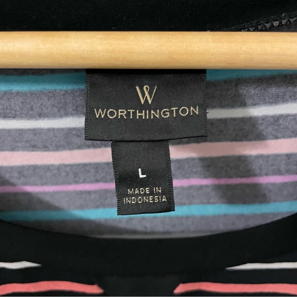 Worthington Striped Blouse Sheer shoulders Size L - Picture 2 of 4